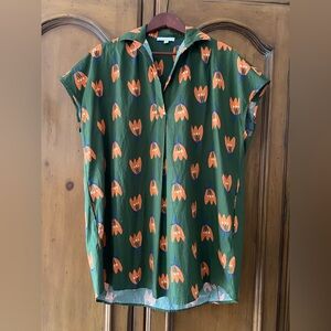 Karlie Small Tunic Dress Green Cotton Floral Pockets